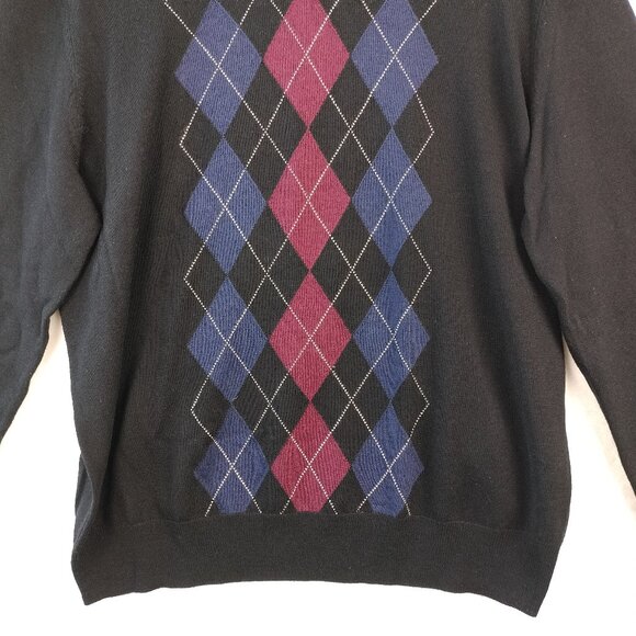 Jos A Bank Mens Argyle Sweater Size XL Black Red Merino Wool Traveler Academia - Picture 3 of 13